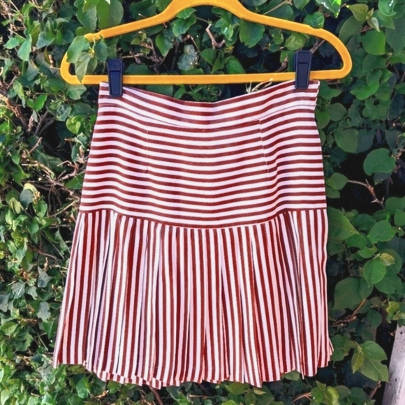 Vintage Dresses & Skirts - VTG Brown Striped Pleated Skirt